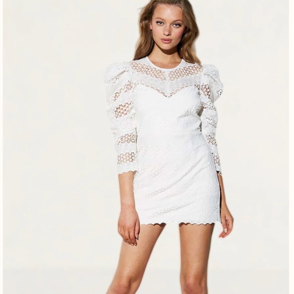 Bardot Lana Lace Mini Dress Ivory Long Sleeves Size 6 Bridal Shower Bachelorette